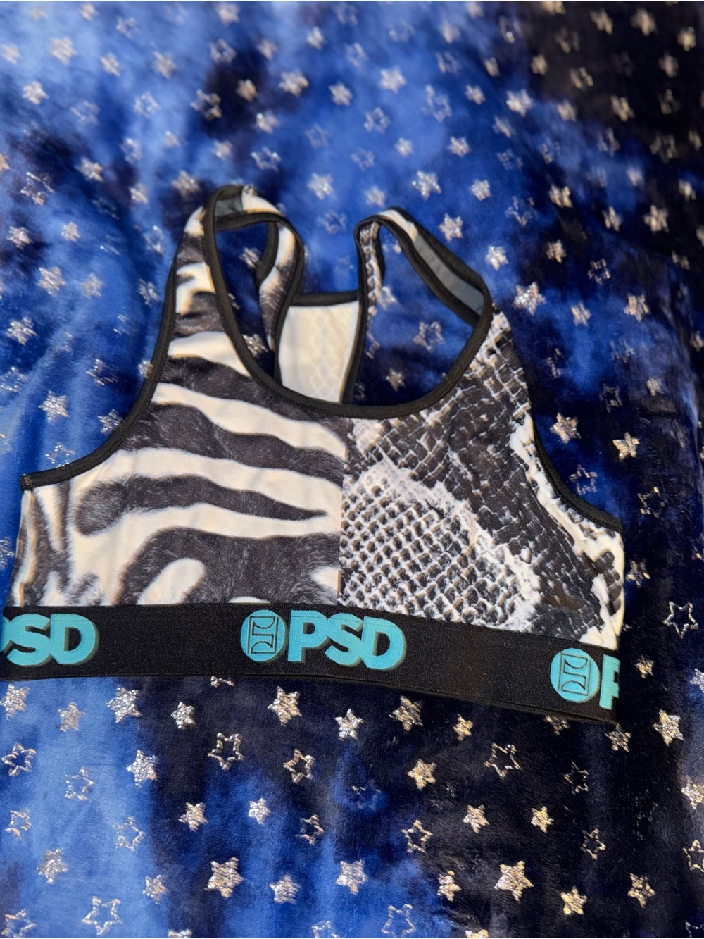 PSD Black, White & Teal Animal-Print Sports Bra